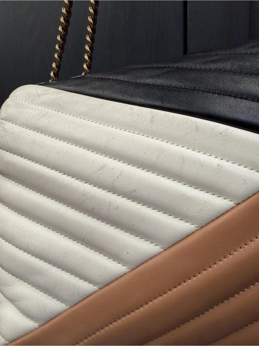 Tory Burch Tri-Color Quilted Shoulder Bag — Black, Cream & Tan - Picture 4 of 6